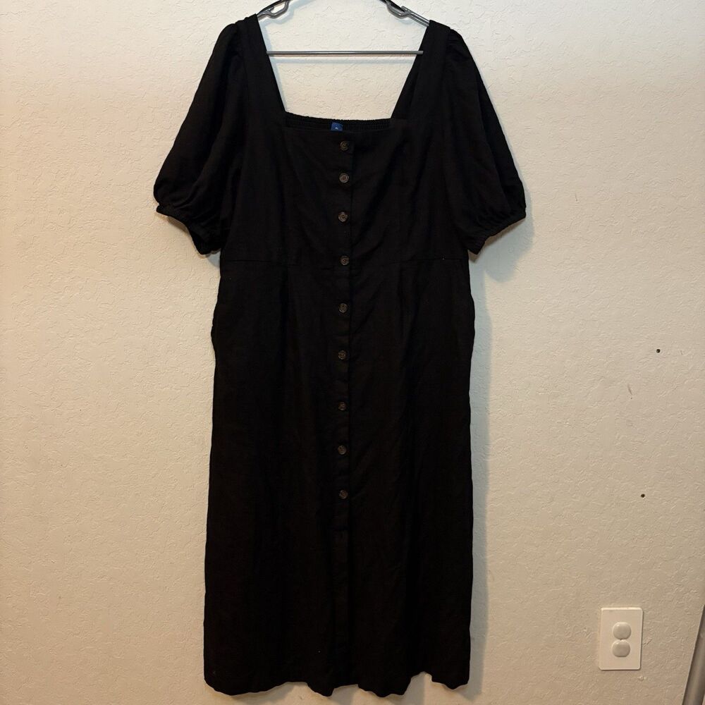 Old Navy Black Midi Dress with Button Front